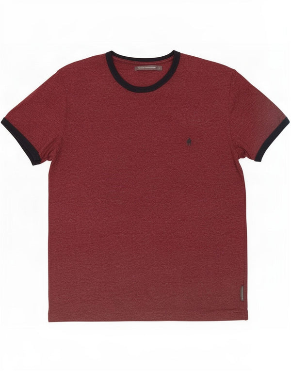 French Connection Herren T-Shirt Top Medium Burgunderrot Colourblock Baumwolle