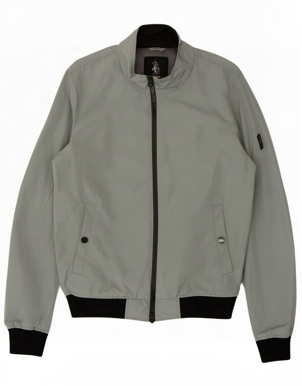 Refrigue Herren Bomberjacke UK 38 Mittelgraues Colourblock-Polyester