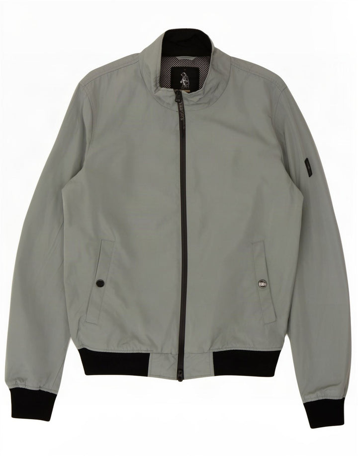 Refrigue Herren Bomberjacke UK 38 Mittelgraues Colourblock-Polyester