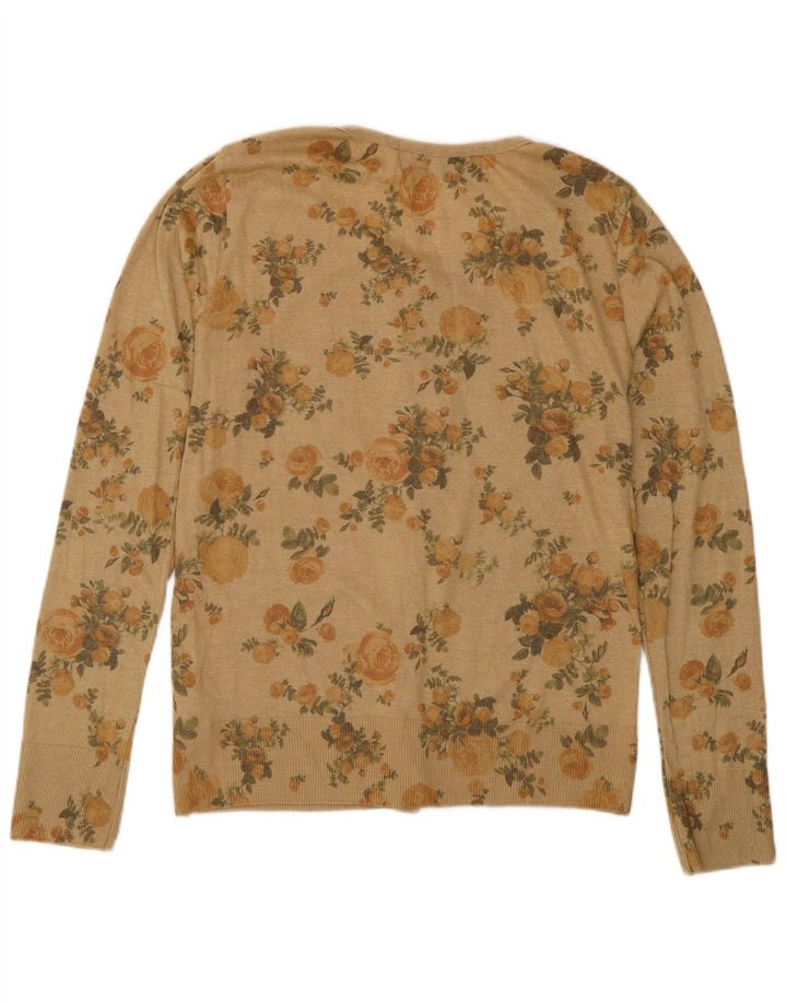 Zara Damen-Cardigan-Pullover UK 14 Large Beige Floral Polyester