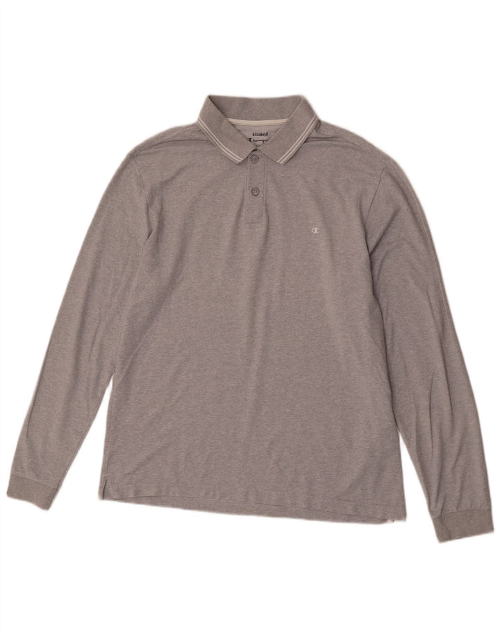 Champion Herren-Langarm-Poloshirt, große graue Baumwolle