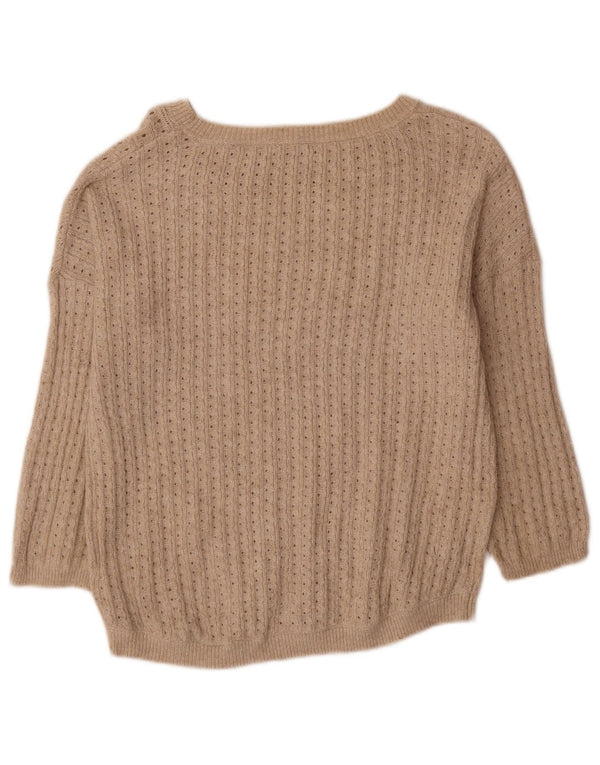 Fat Face Womens 3/4 Sleeve Boat Neck Jumper Sweater UK 10 Small Beige