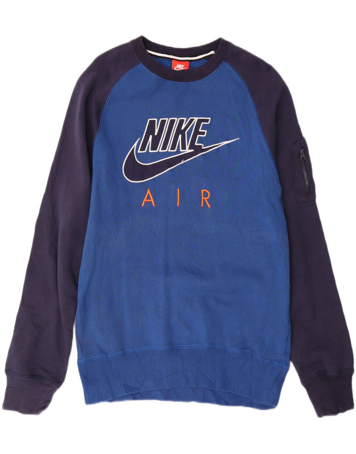 NIKE Mens Graphic Sweatshirt Jumper Small Blue Colourblock Cotton