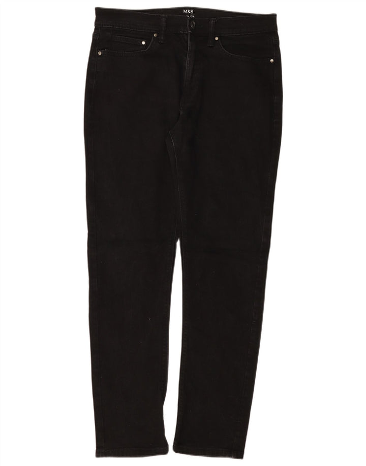 Marks & Spencer Herren Regular Slim Jeans W32 L31 Schwarze Baumwolle