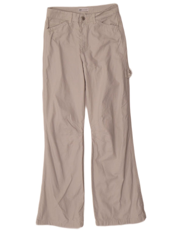 Zara Damen Carpenter Flare Freizeithose EU 36 XS W26 L32 Graue Baumwolle