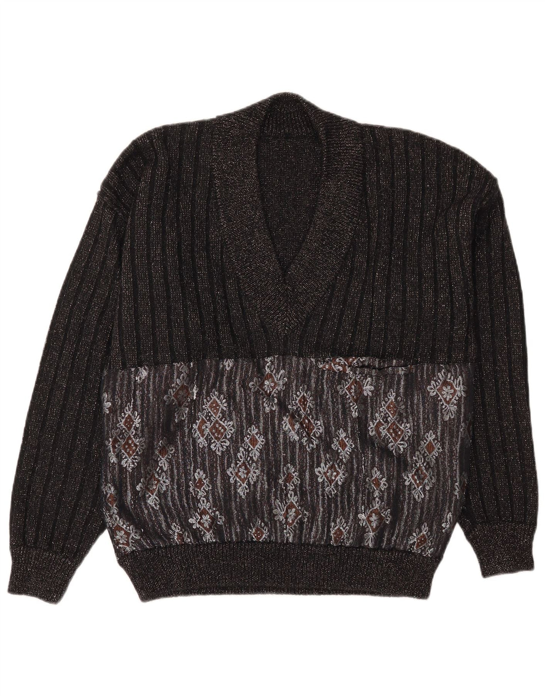 Vintage Herren V-Ausschnitt Pullover Pullover Groß Schwarz Fair Isle