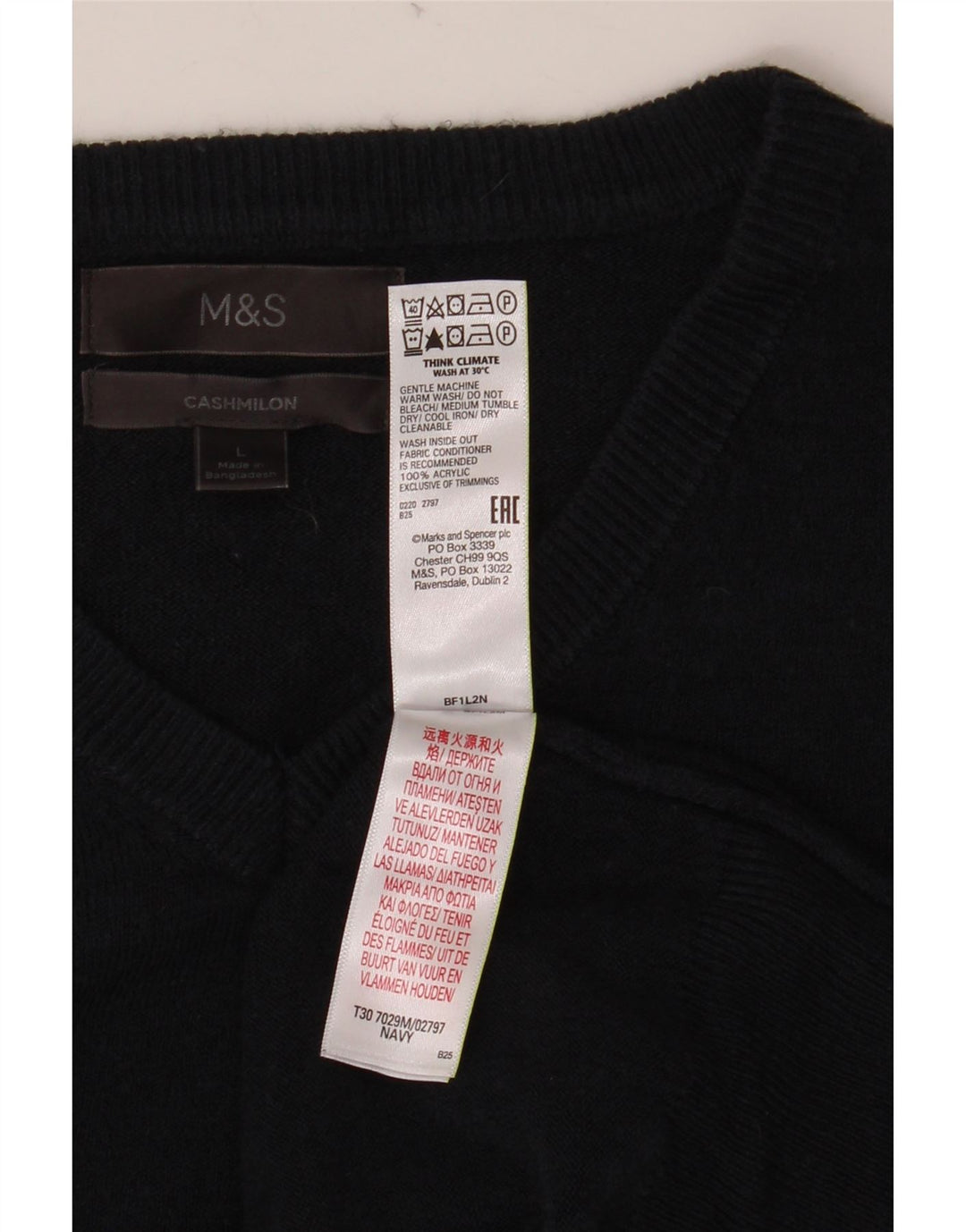 MARKS & SPENCER Herren-Pullover mit V-Ausschnitt, groß, Marineblau, Acryl