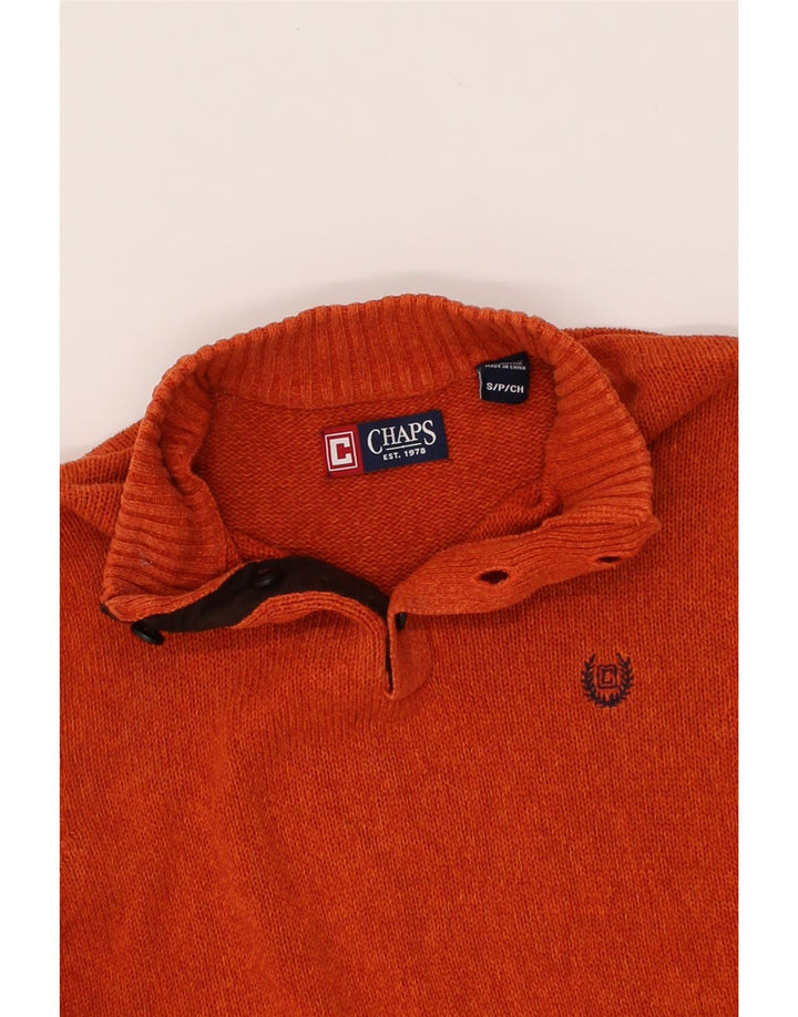 CHAPS Mens Button Neck Jumper Sweater Small Orange Cotton Vintage Chaps and Second-Hand Chaps from Messina Hembry 
