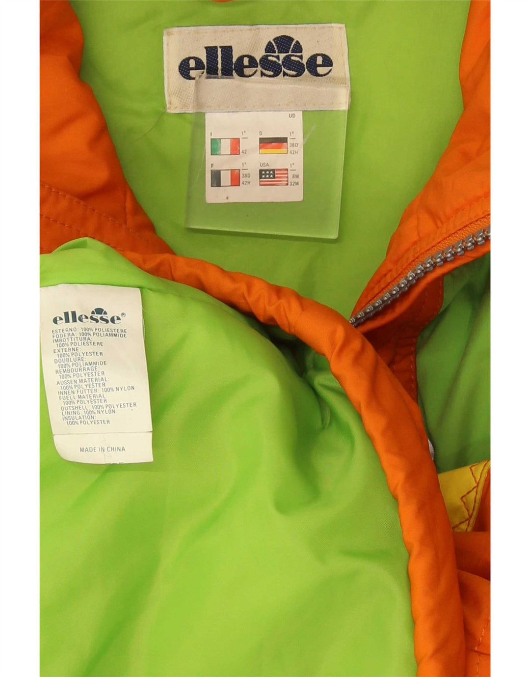 Ellesse Damen-Skijacke mit Kapuze, übergroß, IT 42, Mittelorange, Farbblock
