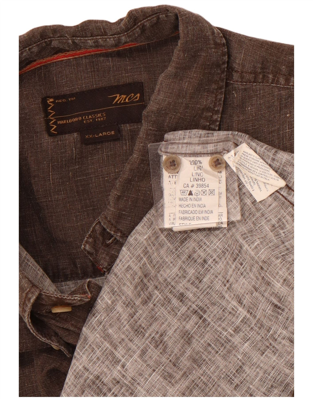 MARLBORO CLASSICS Herren Kurzarmhemd 2XL Braunes Leinen