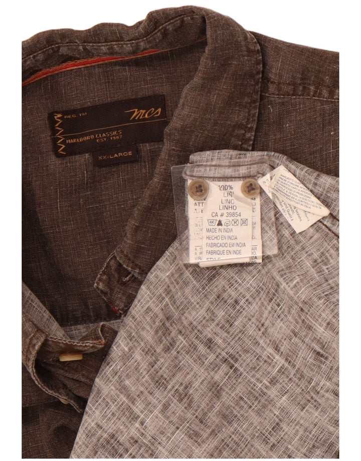 MARLBORO CLASSICS Herren Kurzarmhemd 2XL Braunes Leinen