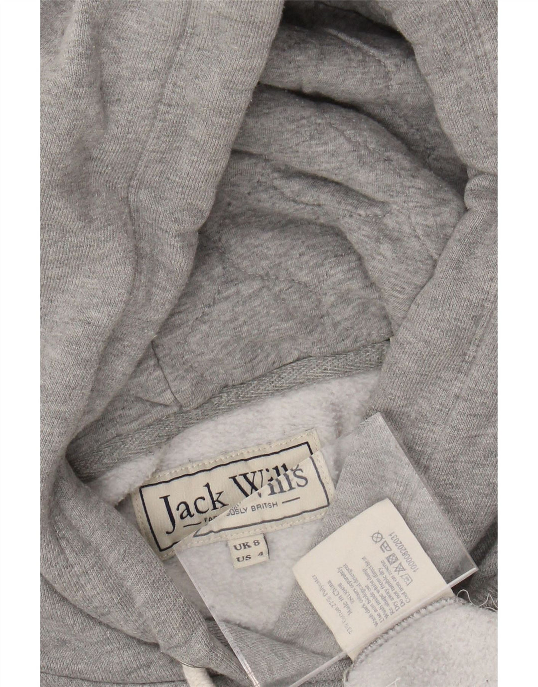 JACK WILLS Damen-Pullover mit grafischem Kapuzenpullover, Gr. 8, Größe S, Grau, Baumwolle