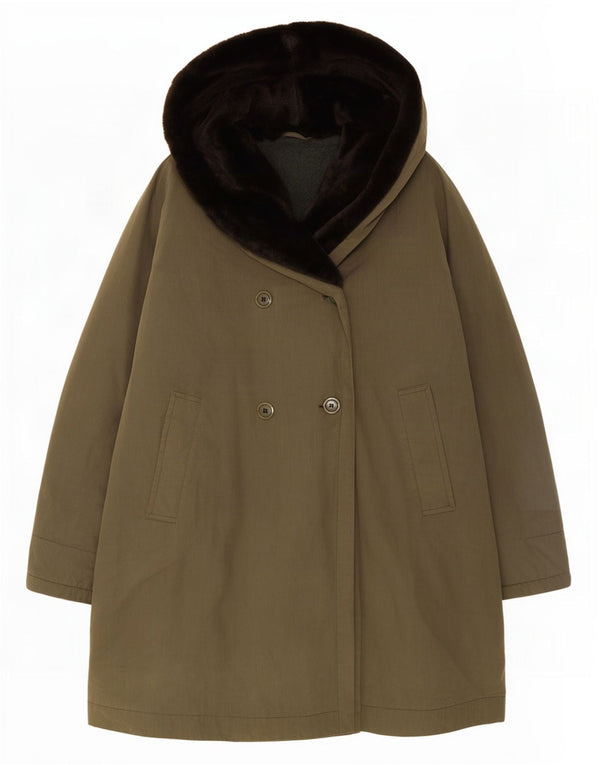 Allegri Damen Loose Fit Kapuzen-Zweireihermantel UK 20 2XL Khaki