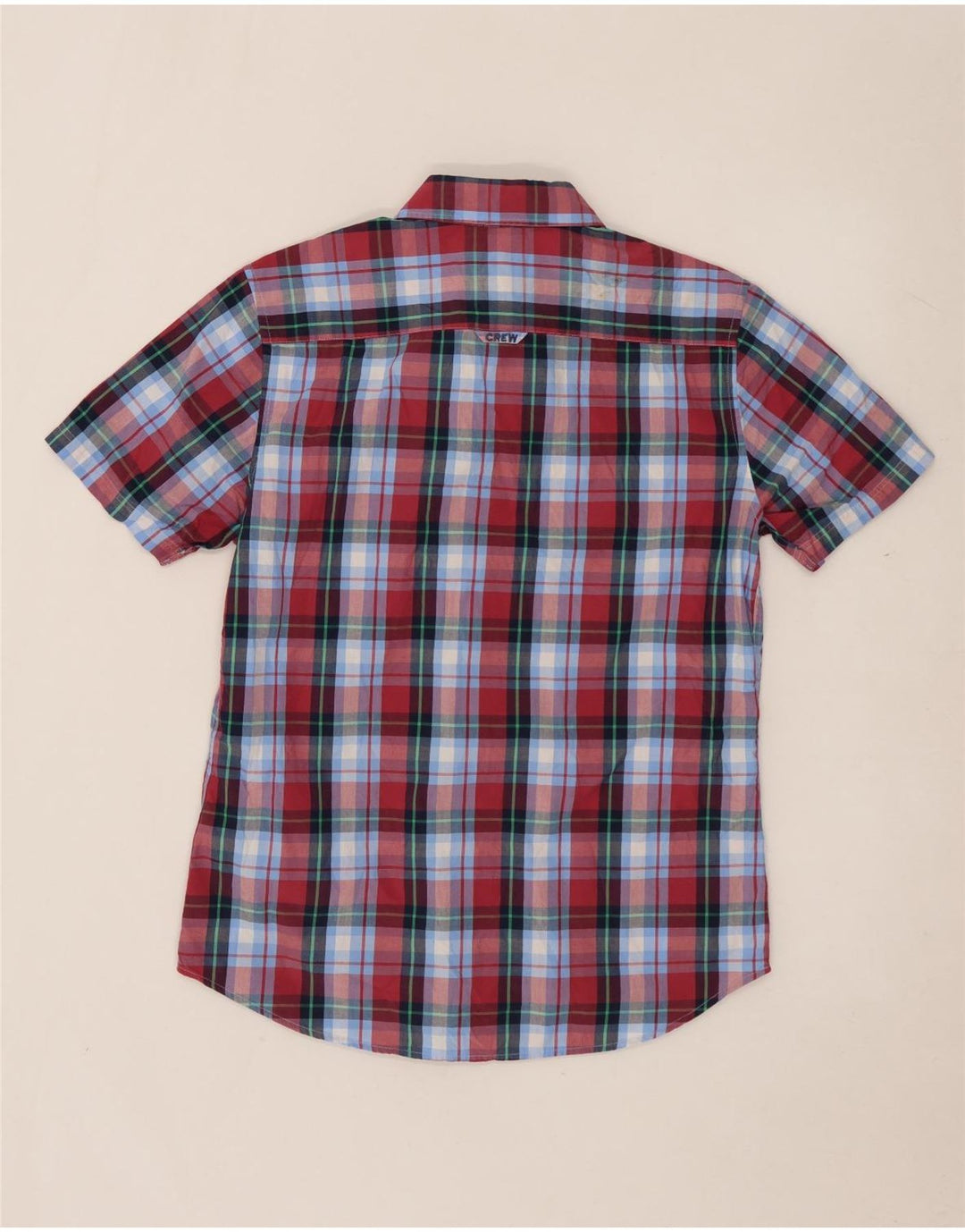 CREW CLOTHING Herren-Kurzarmhemd aus mittelblau karierter Baumwolle