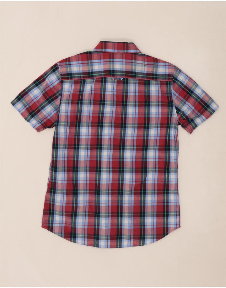 CREW CLOTHING Herren-Kurzarmhemd aus mittelblau karierter Baumwolle