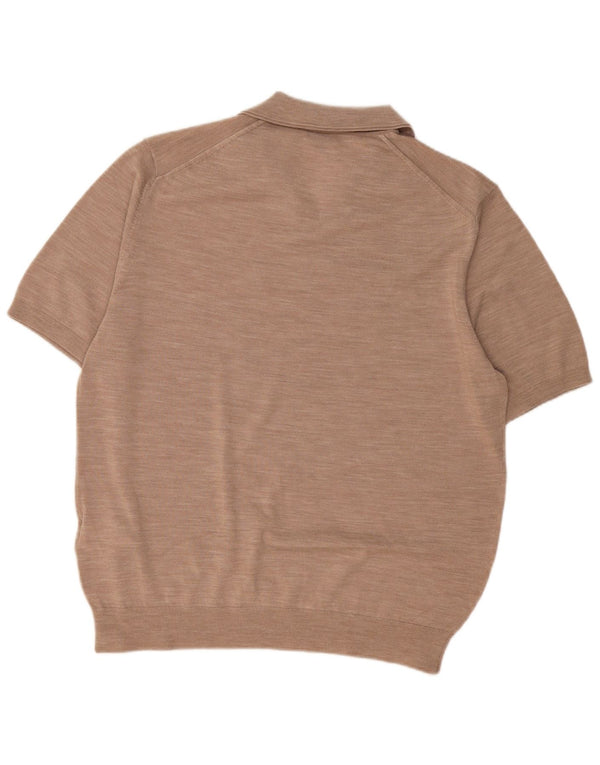 REISS Herren-Pullover mit Polokragen, kurzärmelig, 2XL, beige gesprenkelte Wolle