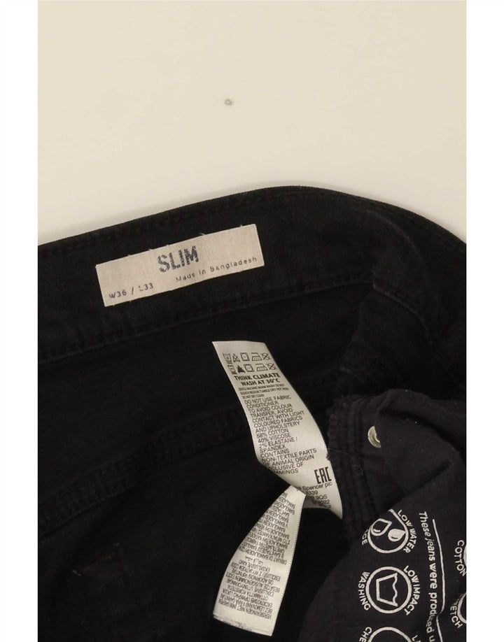 Marks & Spencer Herren Slim Jeans W36 L33 Schwarze Baumwolle