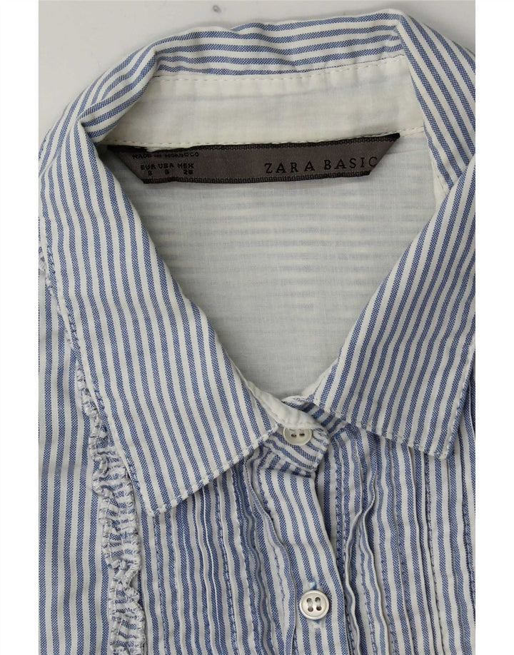 Zara Damen Kurzarm-Pullovershirt UK 10 Small Blau gestreift