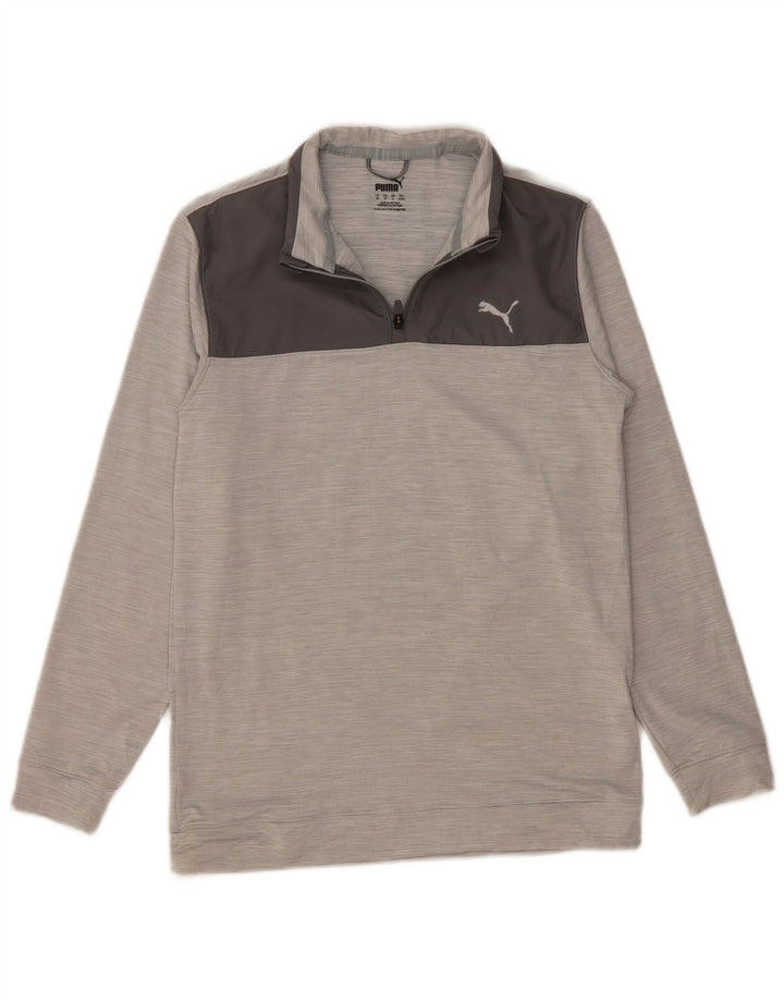 PUMA Herren-Sweatshirt mit Reißverschluss am Hals, klein, grau, Farbblock-Polyester