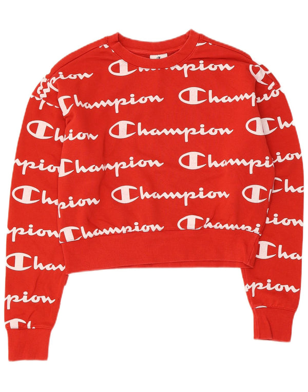 Champion Womens Crop Graphic Oversized Sweatshirt Pullover UK 6 XS Rote Baumwolle