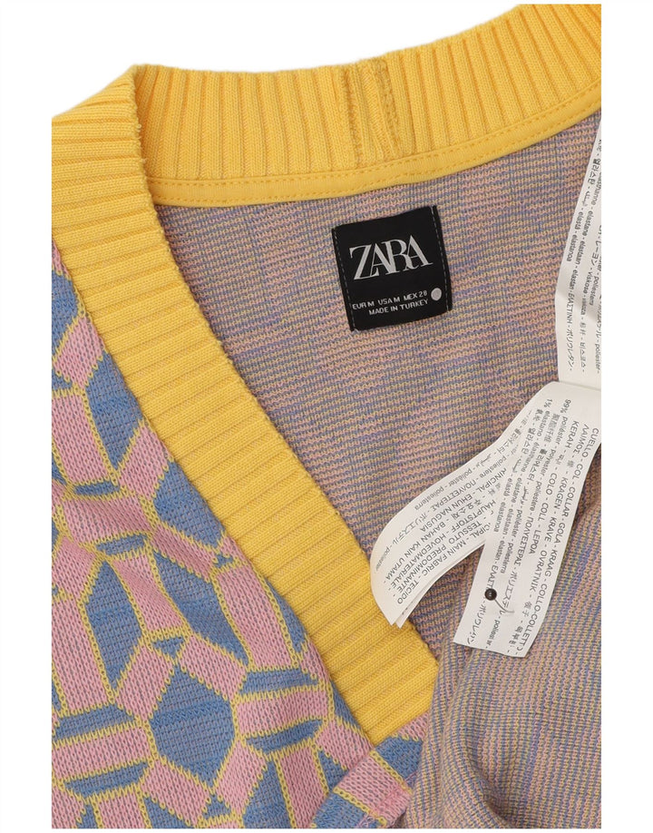 Ärmelloser Damen-Cardigan von Zara, Gr. 14, mittelblau, geometrisch