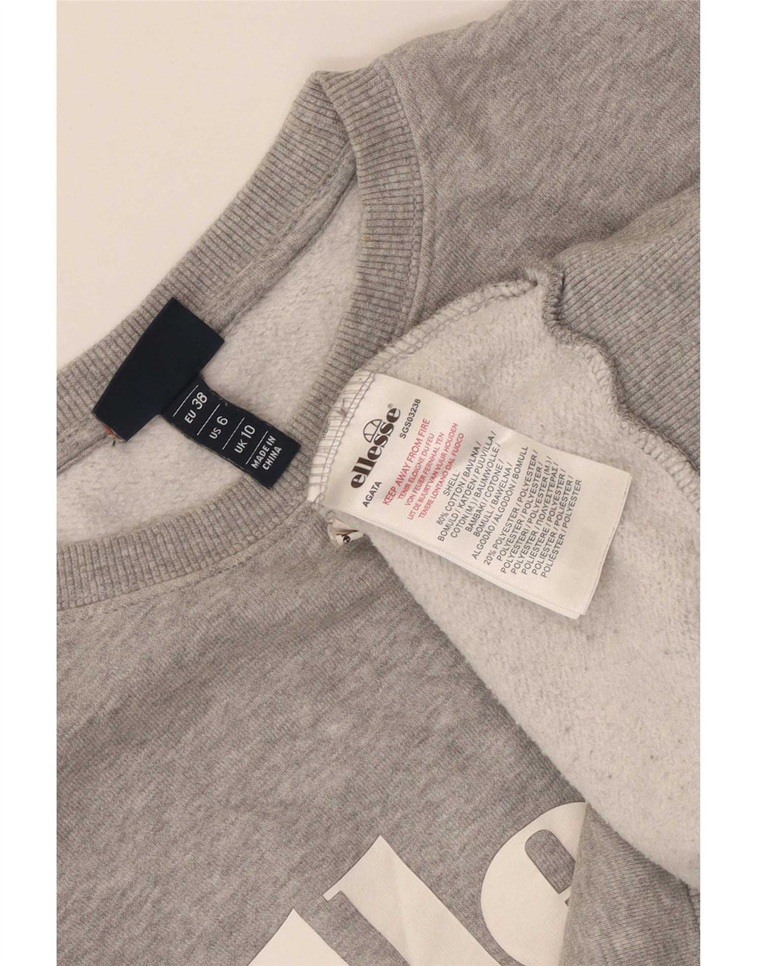 Ellesse Womens Graphic Oversized Sweatshirt Pullover UK 10 Small Grau meliert