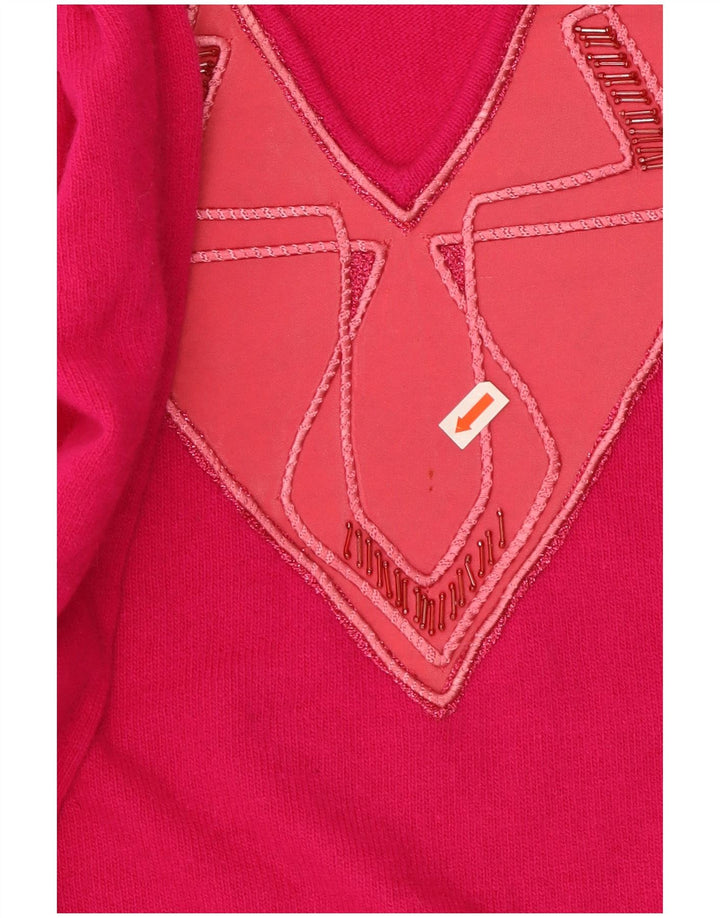 VINTAGE Damen Pullover mit V-Ausschnitt IT 50 XL Rosa Wolle