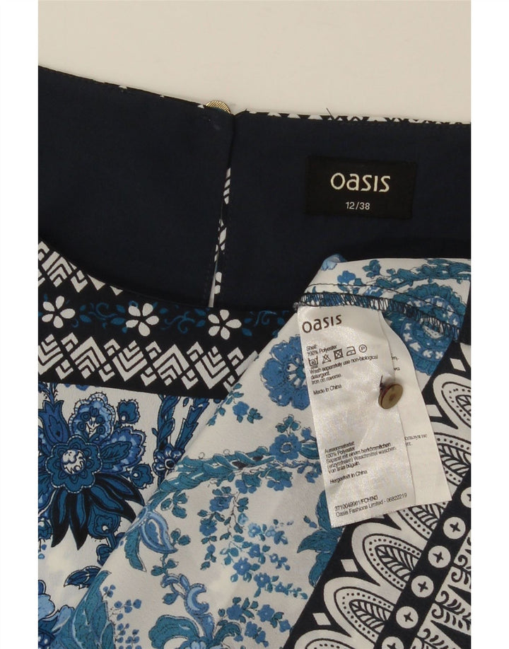 Oasis Ärmelloses Damen-Blusenoberteil UK 12 Mittelblaues, geblümtes Polyester