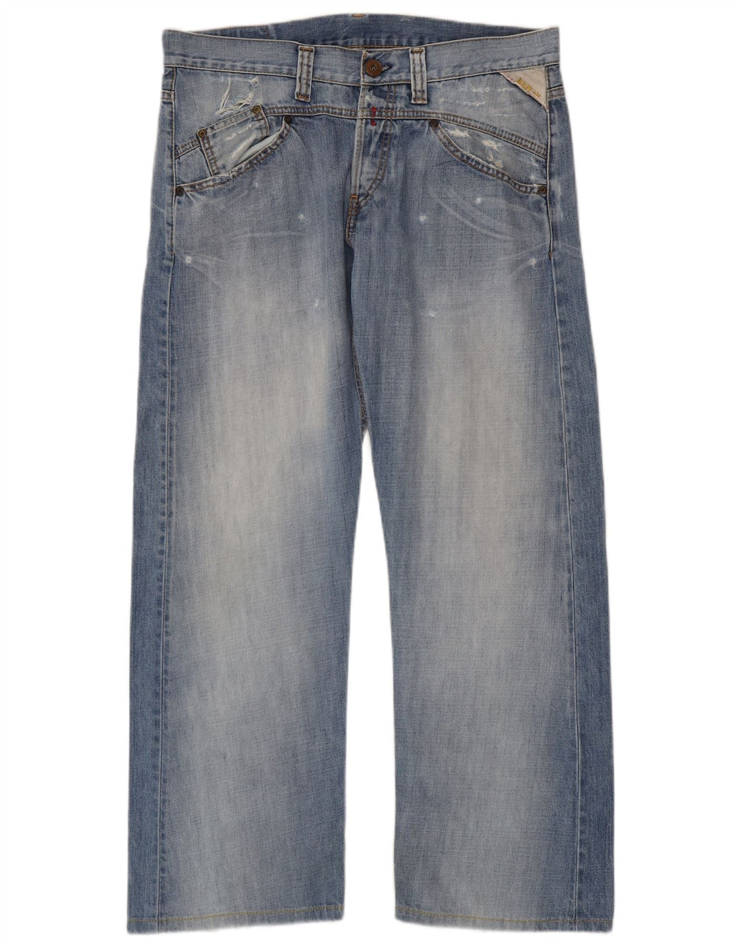 Replay Herren Distressed Straight Jeans W34 L30 Blaue Baumwolle