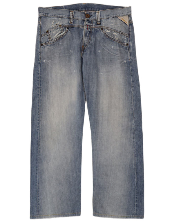 Replay Herren Distressed Straight Jeans W34 L30 Blaue Baumwolle