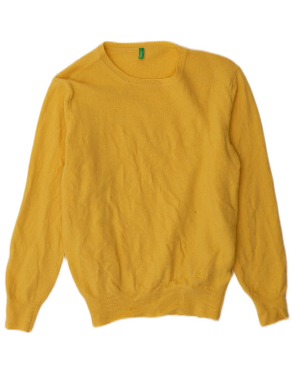 Benetton Damen-Pullover mit U-Boot-Ausschnitt, Gr. 18, XL, gelbe Schurwolle