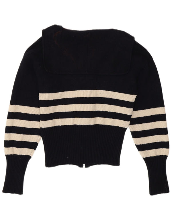 Zara Damen Crop Cardigan Pullover Kleine marineblau gestreifte Viskose