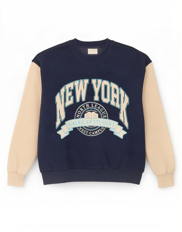 Pull & Bear Damen-Sweatshirt mit Grafik, Gr. 10, Marineblau