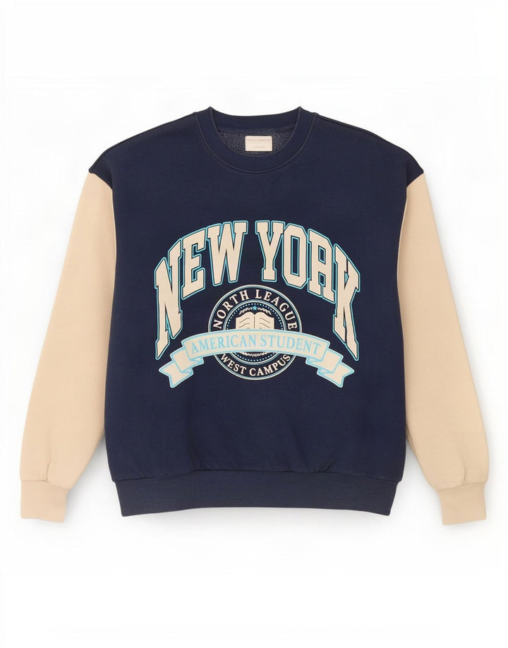 Pull & Bear Damen-Sweatshirt mit Grafik, Gr. 10, Marineblau