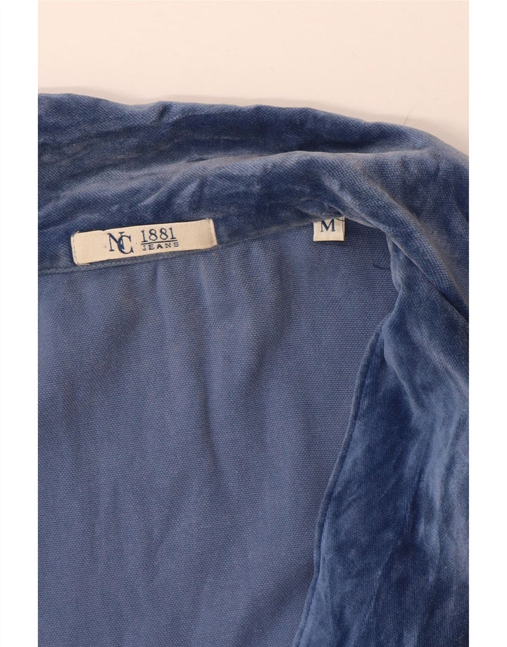 VINTAGE Damen Samthemd UK 14 Mittelblau