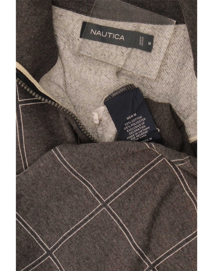 Nautica Herren-Sweatshirt mit Reißverschluss am Hals, mittelgrau karierte Baumwolle