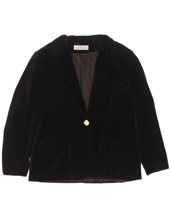 Vintage Damen 1 Knopf Samt Blazer Jacke IT 50 XL Schwarze Baumwolle