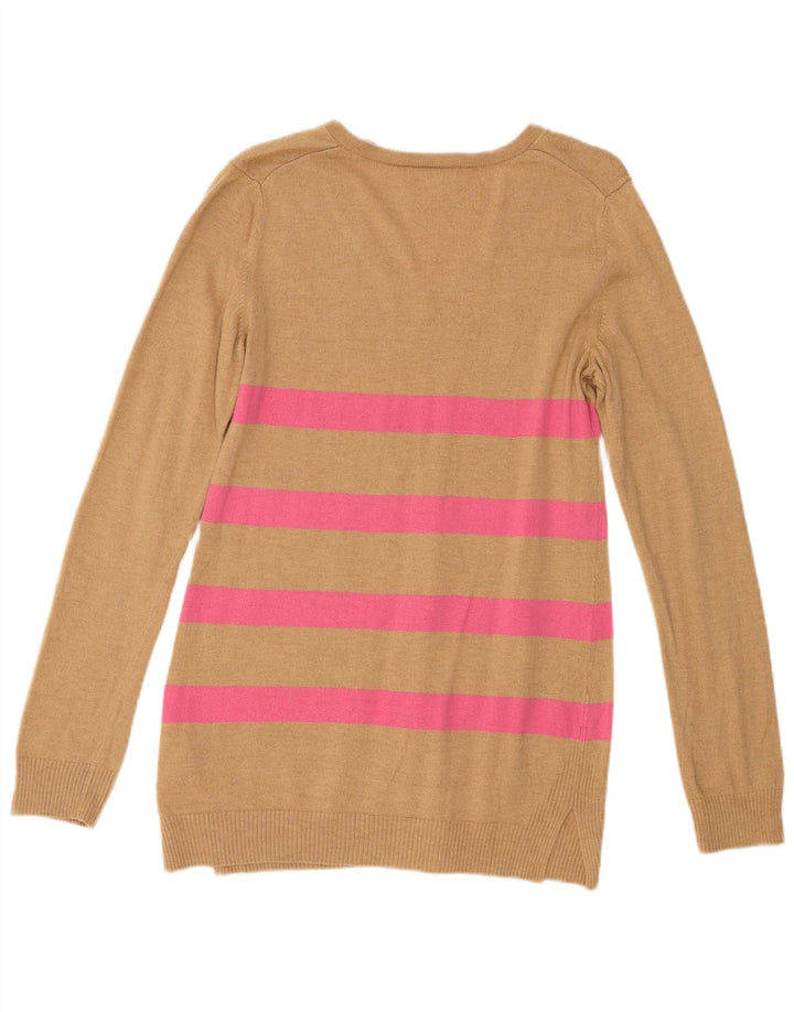 Gap Damen-Pullover mit V-Ausschnitt, UK 12, mittelbraun, gestreift, Nylon