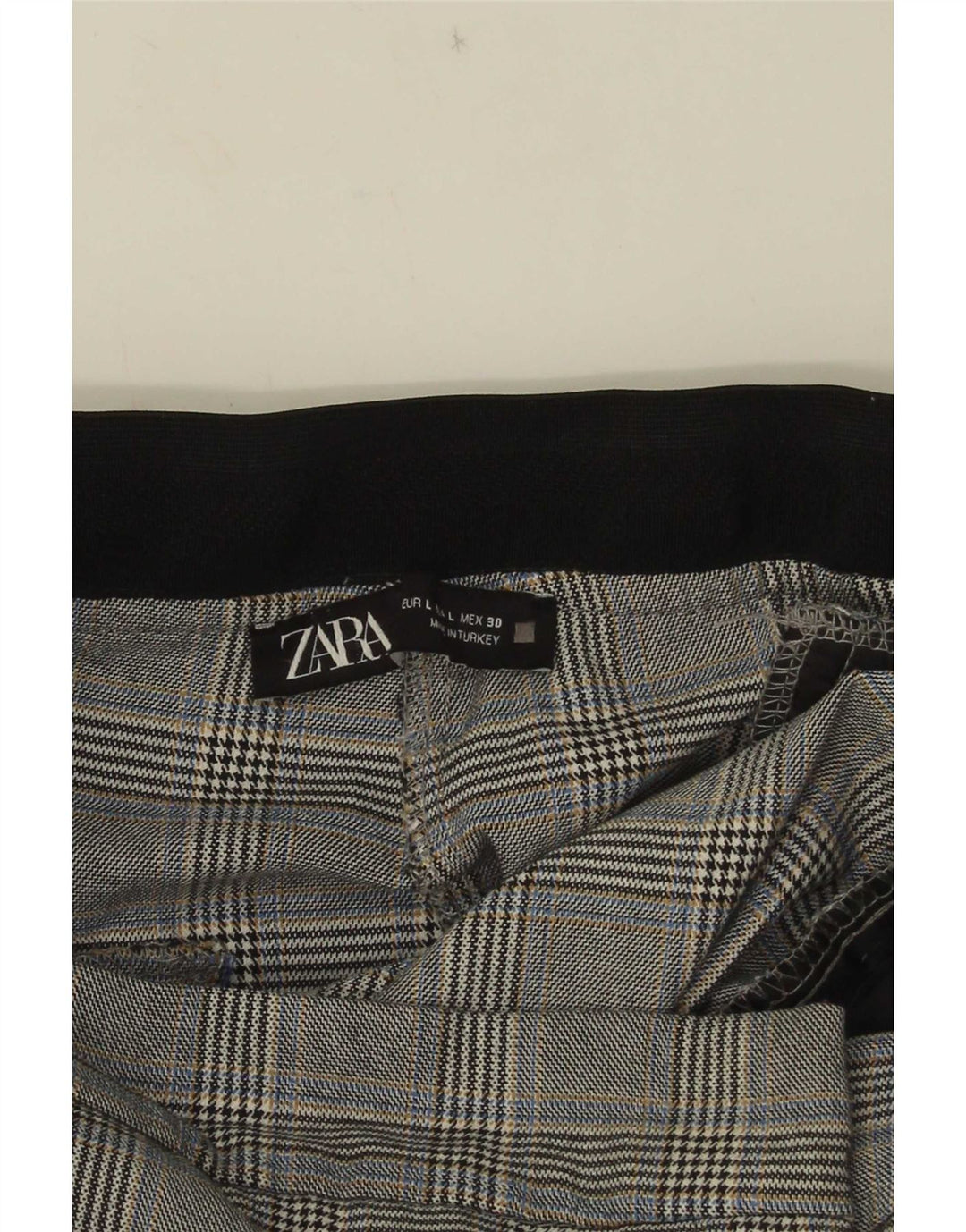 Schmale, verkürzte Damenhose von Zara, Größe L, W30, L25, Grau kariert