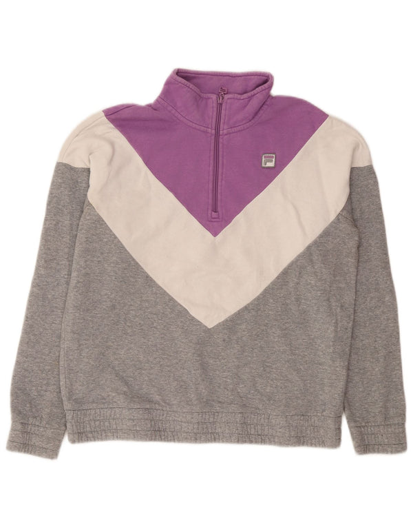 Fila Damen-Sweatshirt mit Reißverschluss am Hals, UK 16, Größe L, Grau, Colourblock-Baumwolle