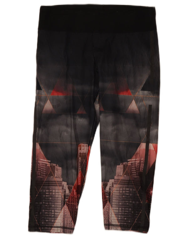 Adidas Damen Climalite Graphic Leggings UK 12/14 Medium Schwarz Geometrisch