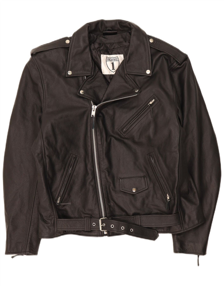 Highway 1 Herren Leder Bikerjacke UK 52 4XL Schwarzes Leder