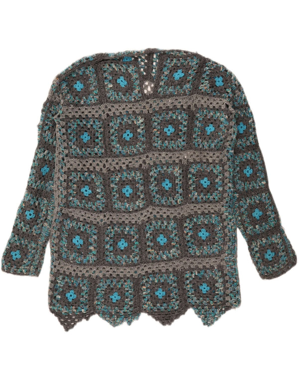 Vintage Damen Häkelpullover mit V-Ausschnitt UK 20 2XL Grau geblümt