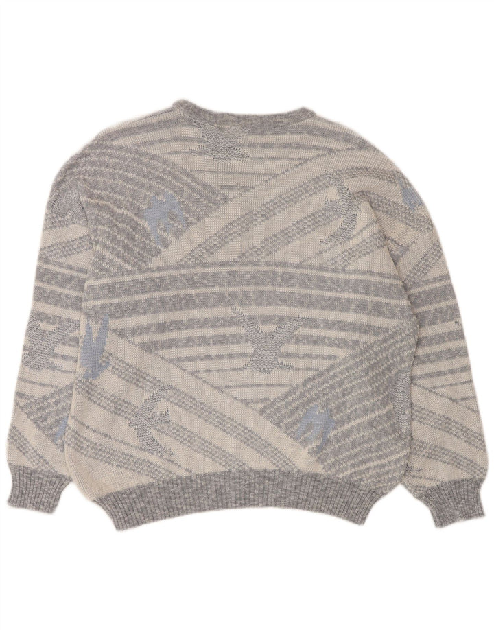 Vintage Herren Pullover mit Rundhalsausschnitt IT 50 Mittelgrau Geometrisch