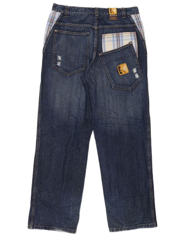 Karl Kani Herren Distressed Straight Jeans W34 L34 Blau karierte Baumwolle