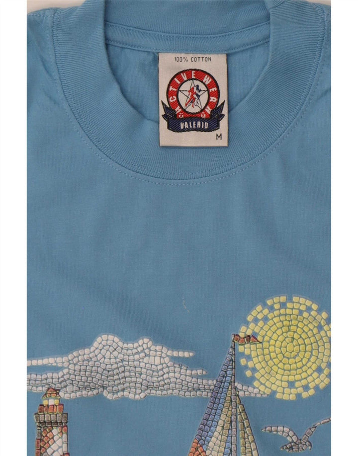 Vintage Herren Grafik T-Shirt Top Mittelblaue Baumwolle
