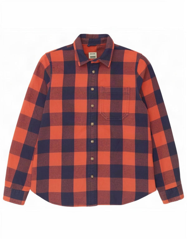 L.L.Bean Damen-Oversize-Flanellhemd, UK 6, XS, orangefarbene Gingham-Baumwolle