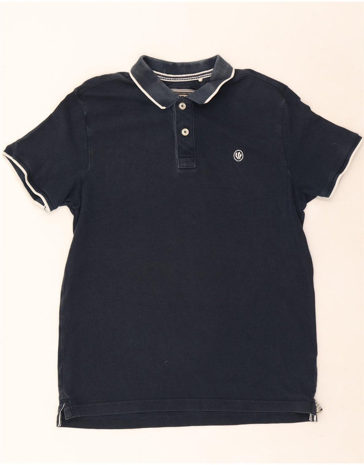 Fat Face Herren-Poloshirt aus mittelblauer Baumwolle in Marineblau