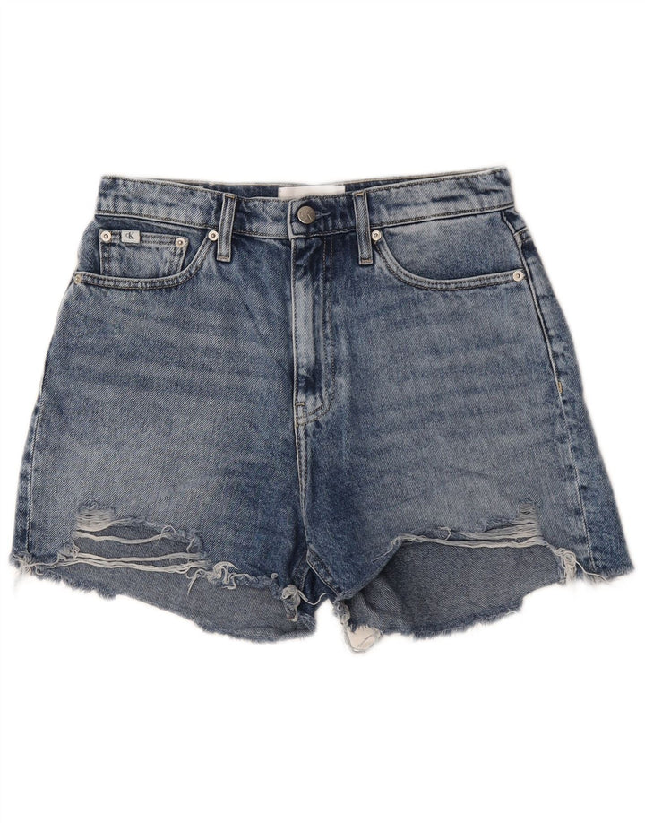 Calvin Klein Damen Denim Distressed Hot Pants W28 Mittelblaue Baumwolle
