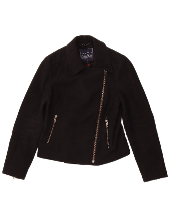 JACK WILLS Damen Crop Blazer Jacke UK 8 Small Schwarze Wolle